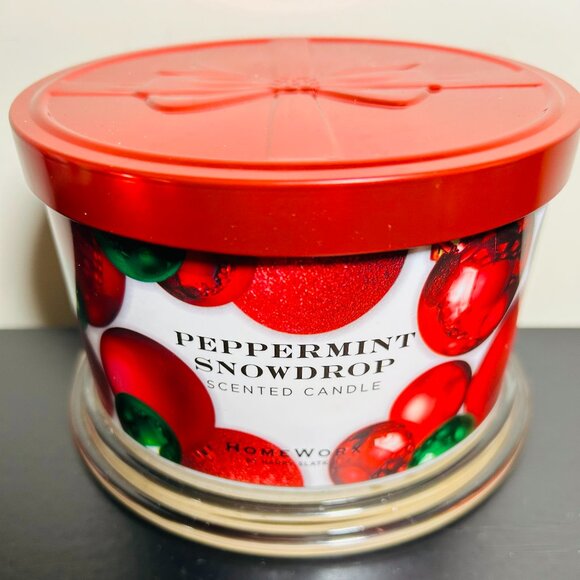 HomeWorx by Slatkin Peppermint Snowdrop 4-Wick 18oz Candle NEW - Picture 1 of 4